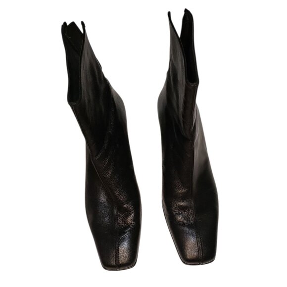 Stuart Weitzman Black Leather Squared Toed Heeled Ankle Boots Women's Size 9 - Picture 2 of 7